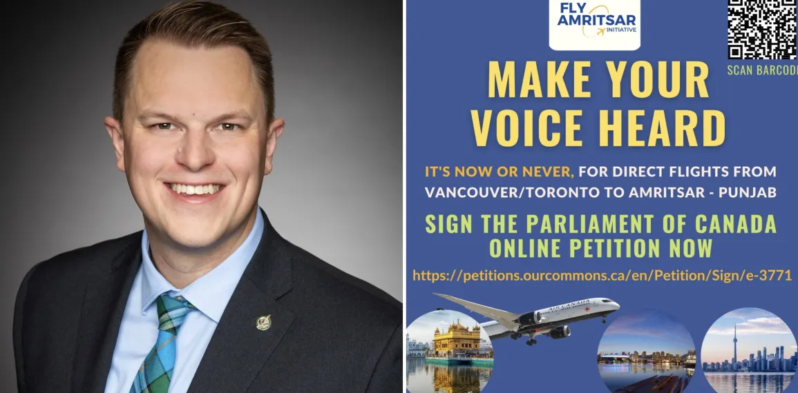 Canadian MP Brad Vis backs petition to the Parliament of Canada for direct flights to Amritsar